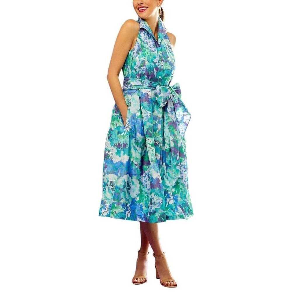 Sara Campbell Ashley Floral Halter Neck Button-Down Maxi Dress W/ Belt Size 12